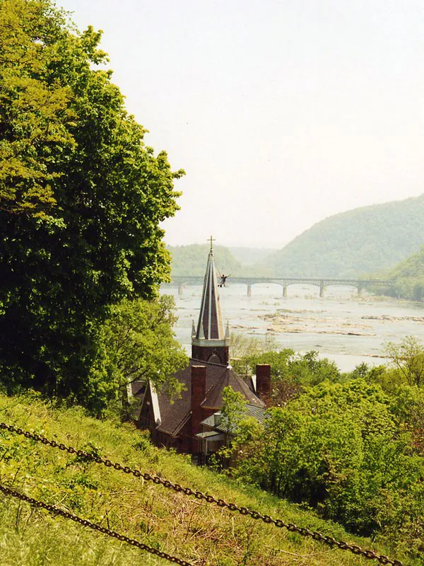 St. Peter's church spire above the Potomac at Harpers Ferry